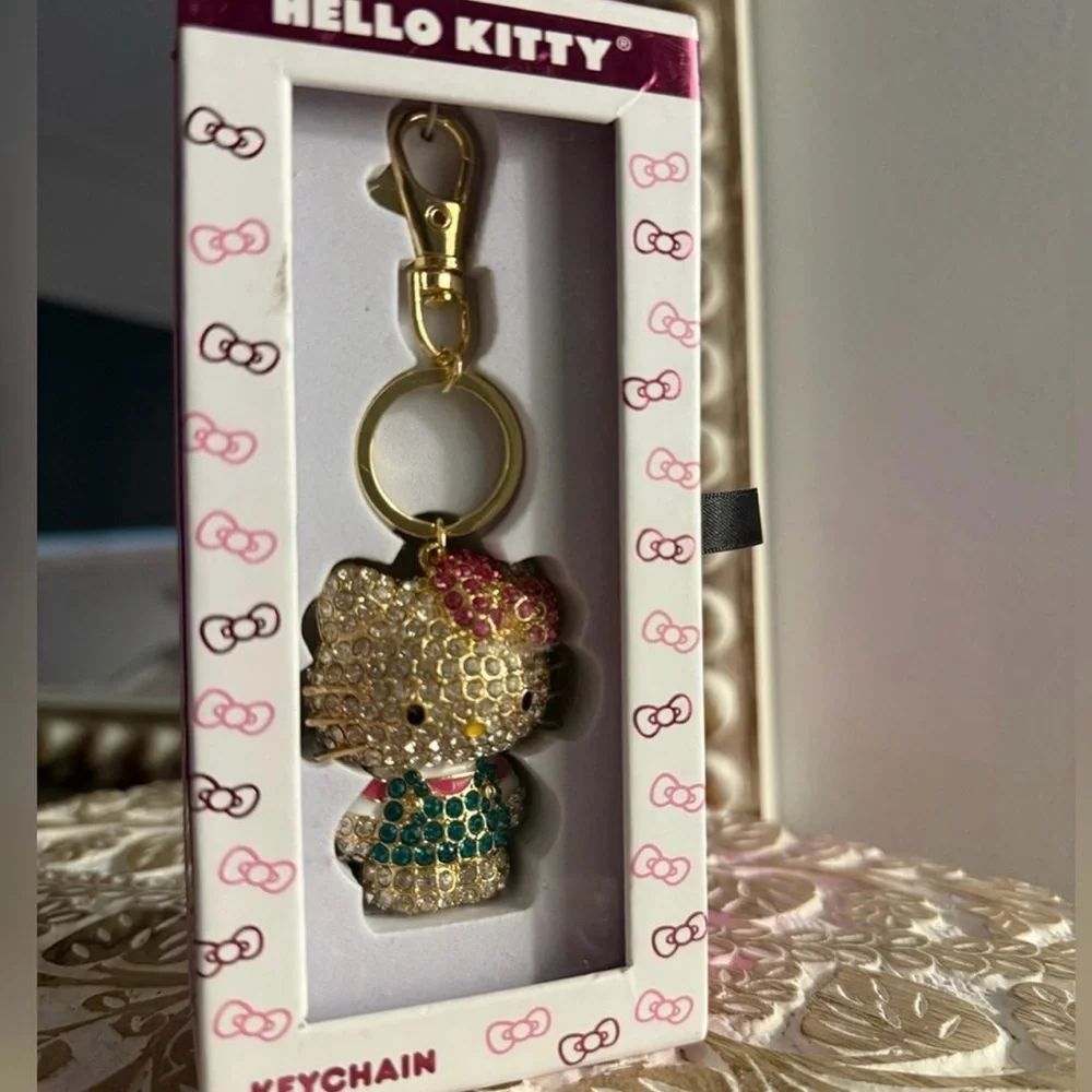 Hello Kitty Crystal Rhinestone Keychain Bow Bag Charm Gift Box NWT